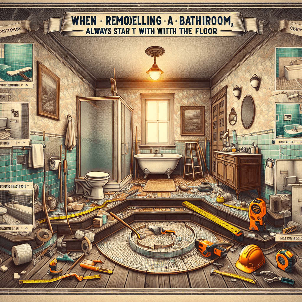 Bathroom under renovation with tools, tile work, and exposed subfloor.