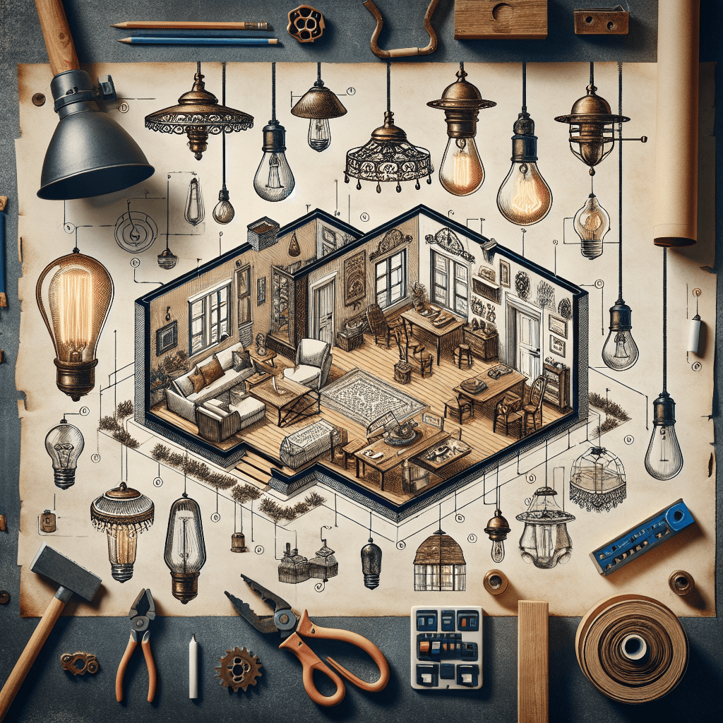 Modern and period lighting fixtures enhancing a cozy living room ambiance.