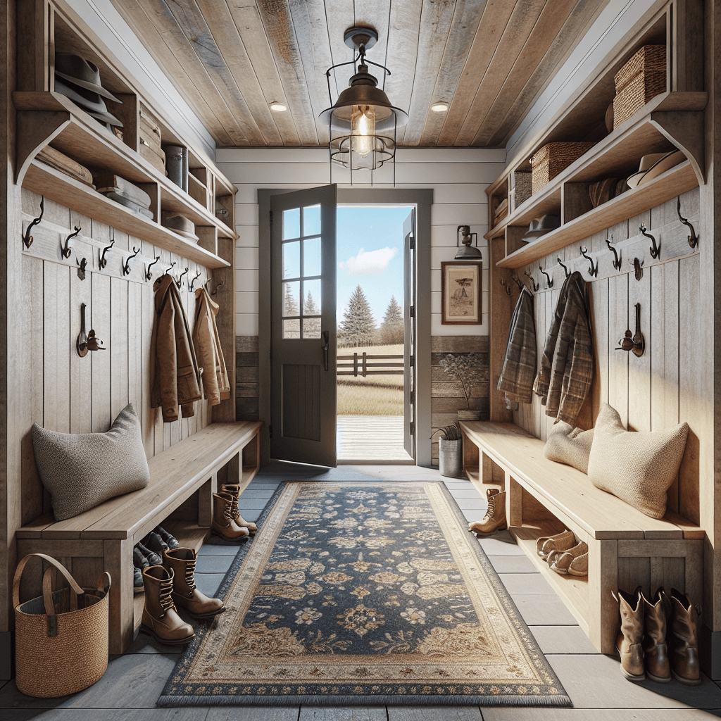 Functional mudroom entryway design with custom storage and coastal aesthetics