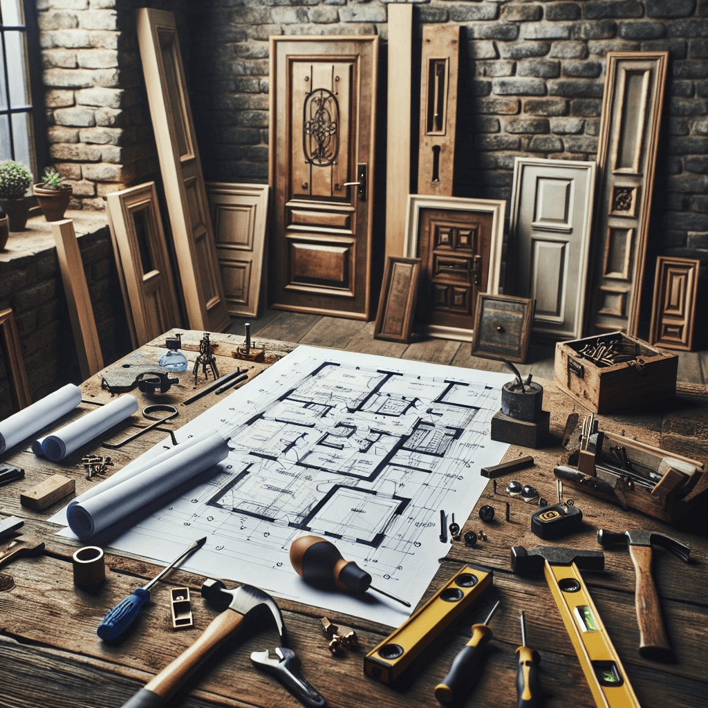 Close-up of modern and classic interior doors in various styles and finishes.