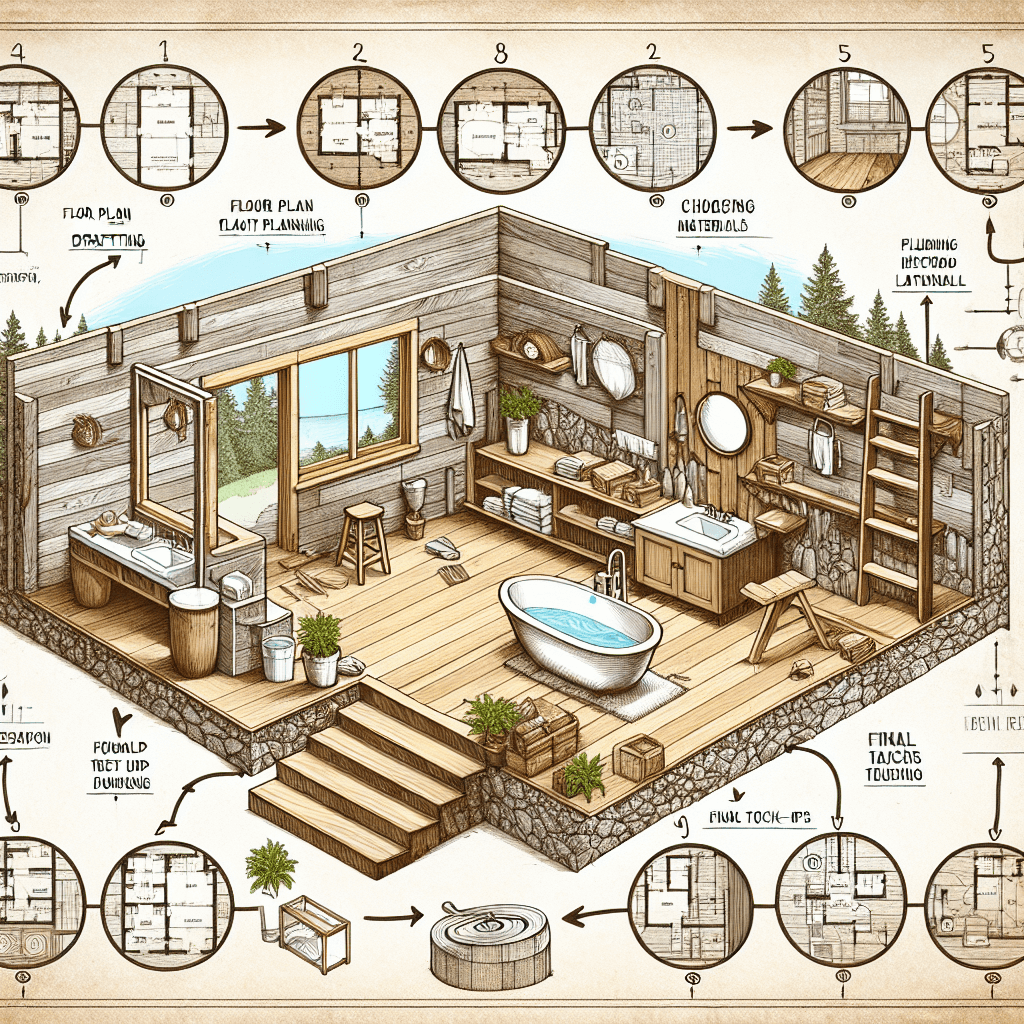 Bathroom renovation planning with modern and vintage design elements.