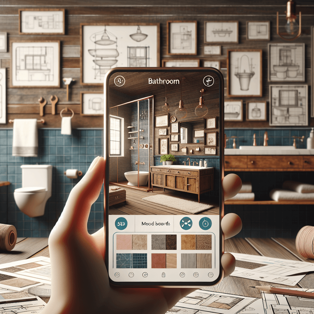 Graphic of a modern bathroom design layout created with a design app